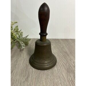 Antique School Bell Brass Wood Handle 8” Handheld Teacher Primitive-Very Loud!